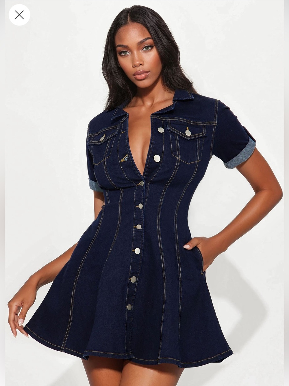 Fashion Nova Dark Navy Denim Button-Front Mini Dress